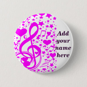 Stars,Hearts and The music notes-Pink_ 6 Cm Round Badge