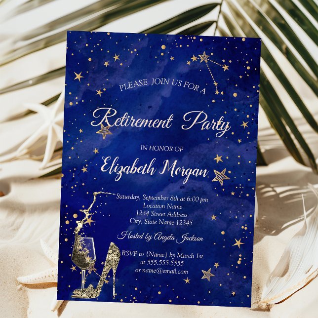 Stars, High Heel, Wine Glass Retirement Party Invitation (Creator Uploaded)