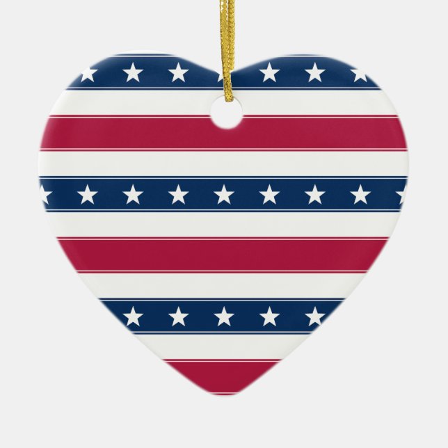 Stars & Horizontal Stripes Patriotic Heart Ceramic Tree Decoration (Front)