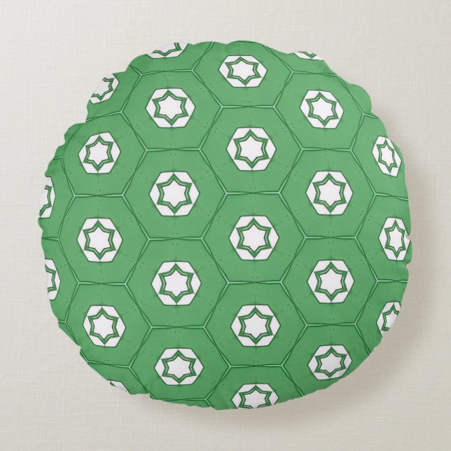 Stars in a honeycomb mint green circular pillow (Front)