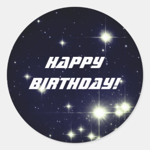 Stars in Deep Space Dark Blue Happy Birthday Classic Round Sticker