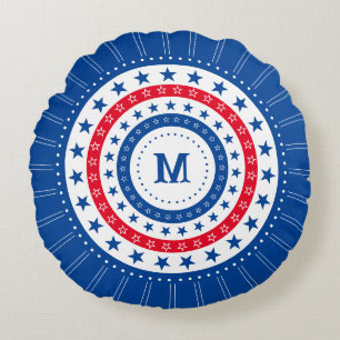 Stars in Red, White, and Blue with Monogram Round Cushion