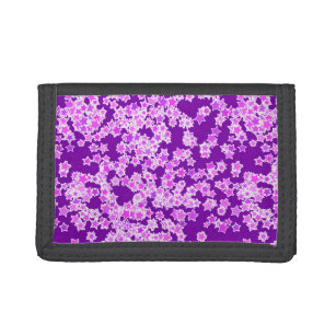 Stars, lavender against dark purple tri-fold wallet