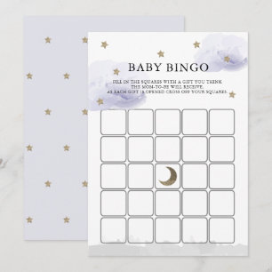 Stars Lavender Clouds Baby Shower Bingo Game Card