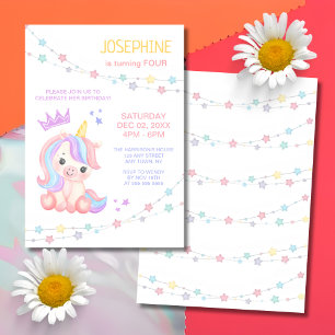 Stars Light Banner Unicorn Kids Birthday  Invitation