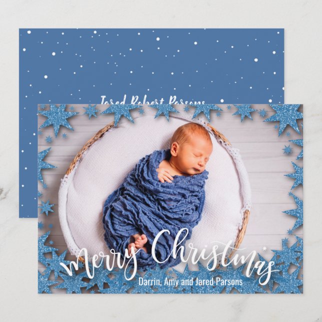 Stars Merry Christmas Photo Birth Announcements (Front/Back)