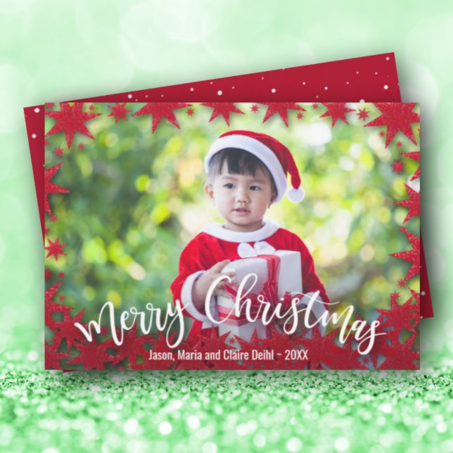 Stars Merry Christmas Script Photo Holiday Card (Creator Uploaded)