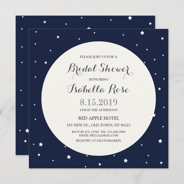 Stars Midnight Blue Full Moon Bridal Shower Invite (Front/Back)
