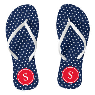Stars Monogram in Navy & Red Jandals