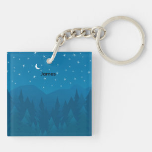 Stars Moon Above Mountain Trees Acrylic Keychain