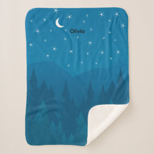 Stars Moon above Mountain Trees Sherpa Blanket