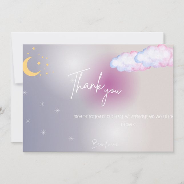 Stars Moon and Clouds Thank You Card (Front)