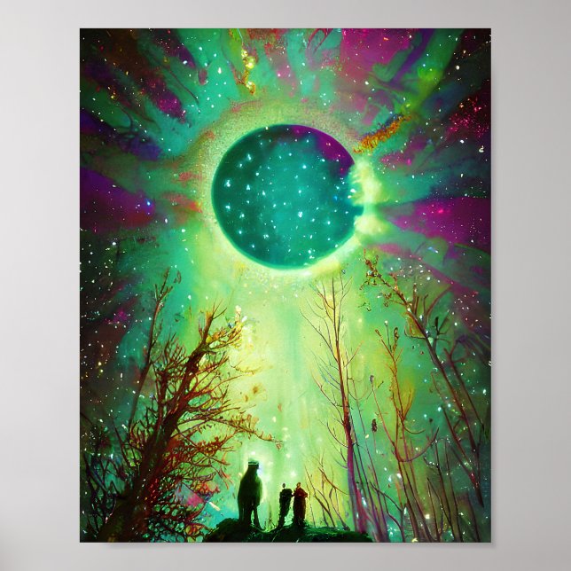Stars moon and northern lights poster (Front)
