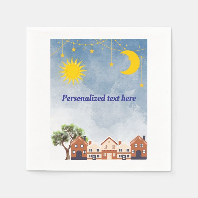 Stars, Moon, and Sun themed Baby Shower Napkin (Front)