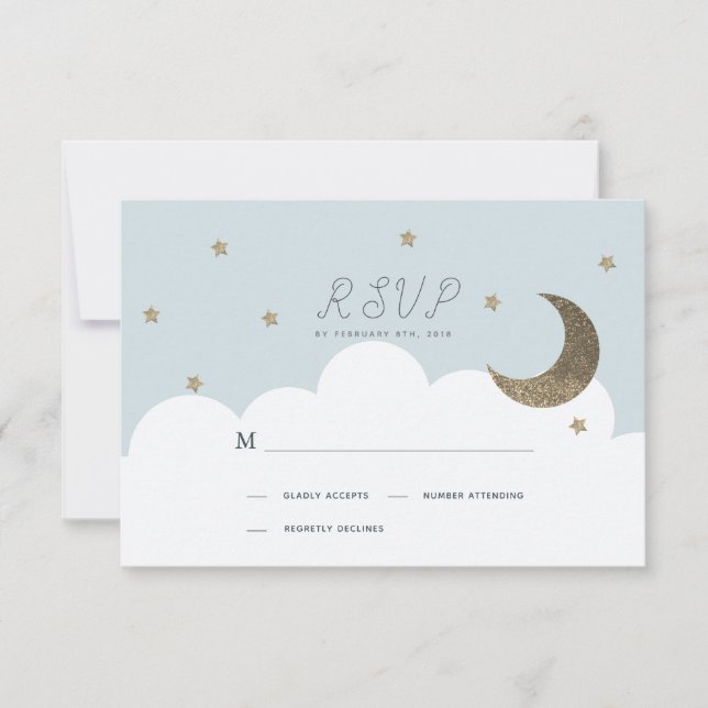 Stars & Moon Baby Blue Boy Baptism RSVP (Front)