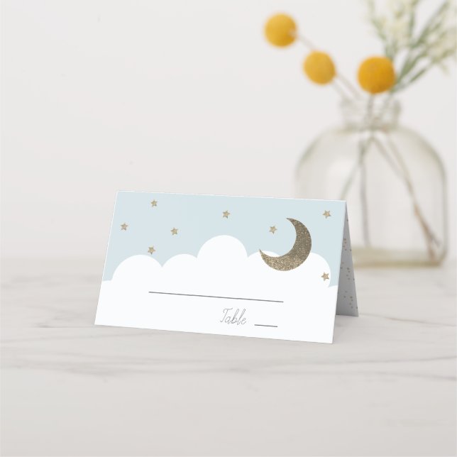 Stars & Moon Baby Blue Boy Place Card (Front)