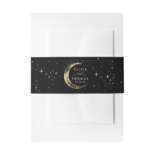 Stars Moon Black and Gold Celestial Wedding Invitation Belly Band