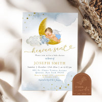 Stars Moon Blue Heaven Sent Blonde Baby Shower