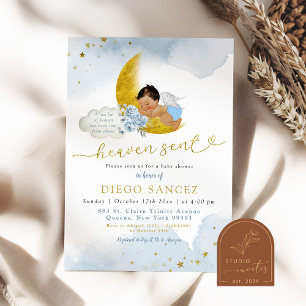 Stars Moon Blue Heaven Sent Mexican Baby Shower Invitation