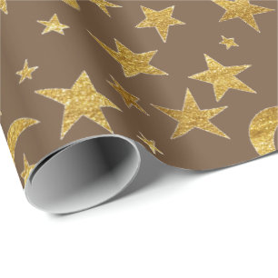 Stars Moon Bronze Maroon Gold Metall Sky Champaign Wrapping Paper