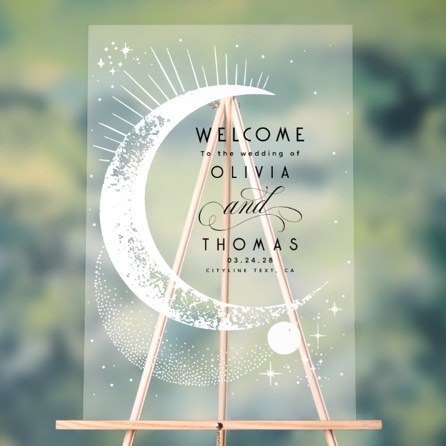 Stars Moon Celestial Acrylic Wedding Welcome Sign (Neutral)