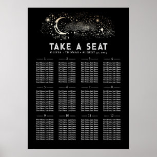 Stars Moon Celestial Black Wedding Seating Chart
