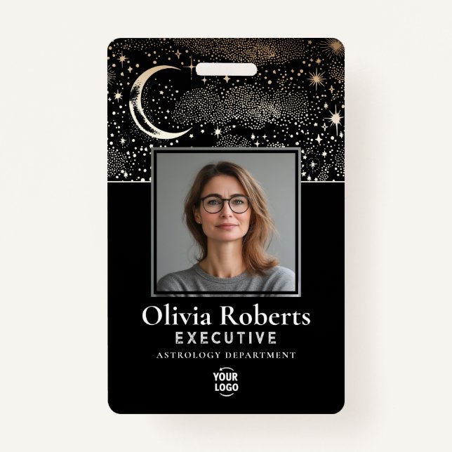 Stars Moon Celestial Night ID Company Security ID Badge (Front)