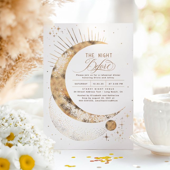 Stars Moon Celestial Night Rehearsal Dinner Invitation (The Night Before Stars and Moon Rehearsal Dinner Invitation)