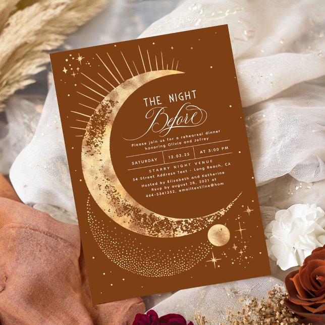 Stars Moon Celestial Night Rehearsal Dinner Invitation (Celestial Terracotta Rehearsal Dinner Invitations)