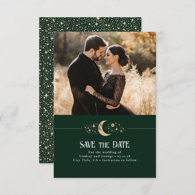 Stars Moon Celestial Save the Date Photo (Front/Back)