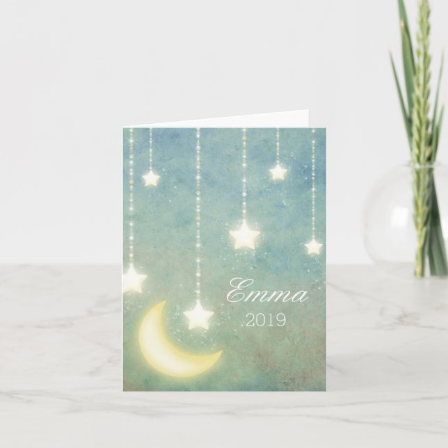 Stars Moon Celestial Shiny Glowing Lights Note Card (Front)