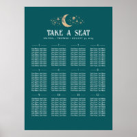 Stars Moon Celestial Teal Wedding Seating Chart