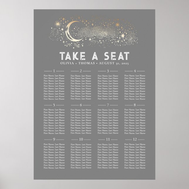 Stars Moon Celestial Wedding Seating Chart (Front)