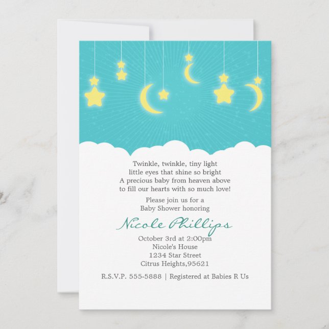 Stars Moon & Clouds Baby Shower Invitations (Front)