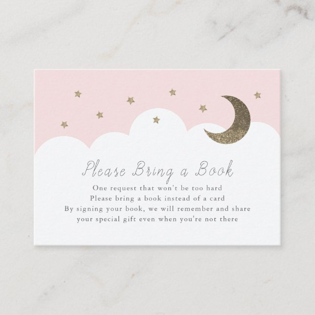 Stars, Moon & Clouds Pink Please Bring a Book Card (Front)