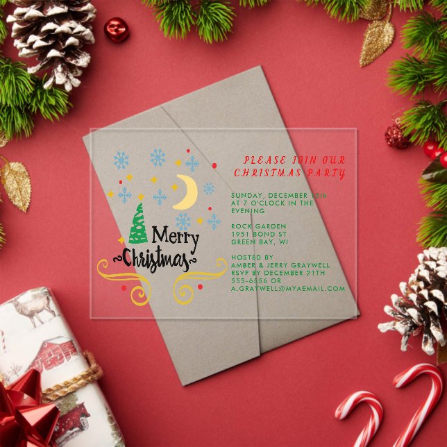 Stars, Moon, Snowflakes, and Merry Christmas Acrylic Invitations (Insitu (Holiday))