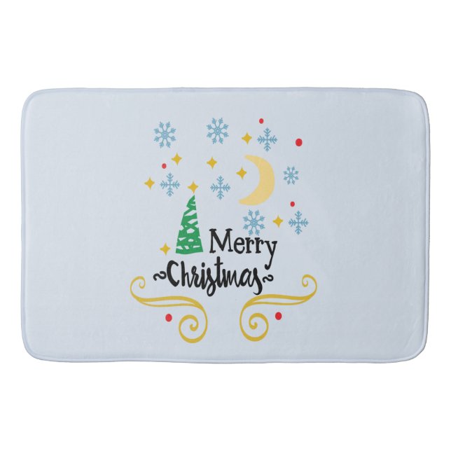 Stars, Moon, Snowflakes, and Merry Christmas, ZSSG Bath Mat (Front)