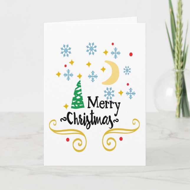 Stars, Moon, Snowflakes, and Merry Christmas, ZSSG Holiday Card (Front)