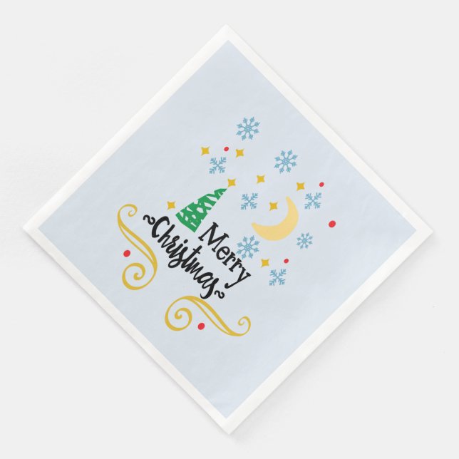 Stars, Moon, Snowflakes, and Merry Christmas, ZSSG Napkin (Corner)