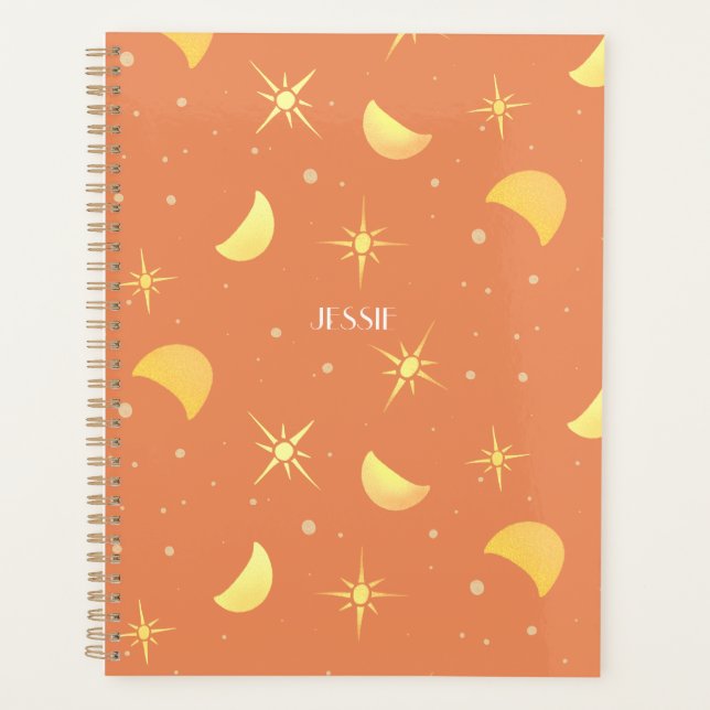 Stars & Moons Fuzzy Peach Custom Name/Text Planner (Front)