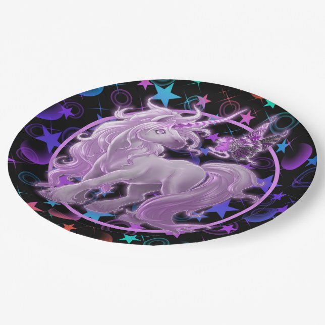 Stars 'n Stuff Pink Unicorn Paper Plate (Angled)