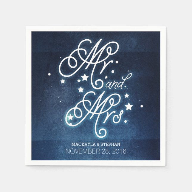 Stars Navy Enchanted Mr and Mrs Wedding Napkin (Front)
