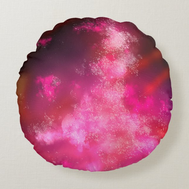 Stars Night Sky Midnight Pink Milky Way Round Cushion (Front)