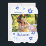 Stars of David Photo Holiday Card<br><div class="desc">A white background with a splash of blue Stars of David. Perfect for Hanukkah and more. The card is easy to customise with your wording, font, font colour, paper shape options and choice of six paper types.Not exactly what you're looking for? All our products can be custom designed to meet...</div>