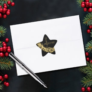 Stars on Black Merry Christmas Star Sticker
