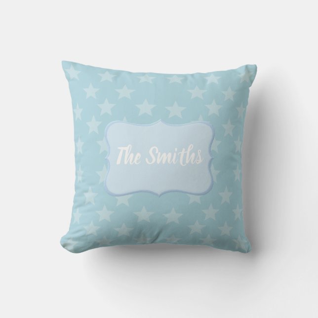 Stars on Blue Monogram or Name Custom Cushion (Front)