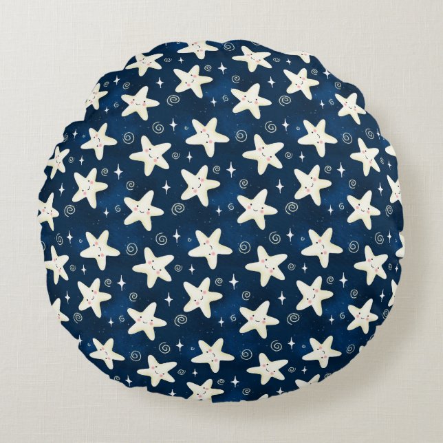 Stars on blue sky round cushion (Front)