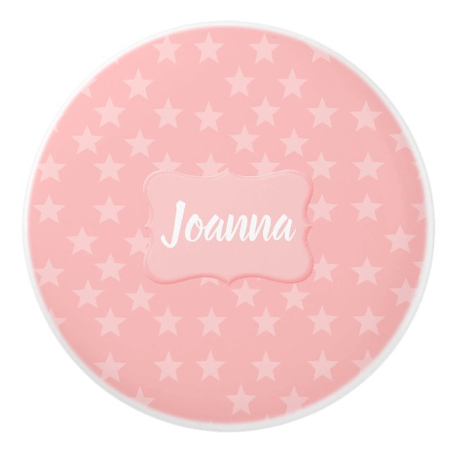 Stars on Pink Monogram or Name Custom Ceramic Knob (Front)
