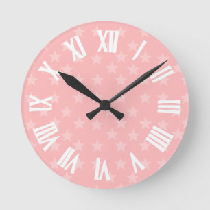 Stars on Pink Monogram or Name Custom Round Clock