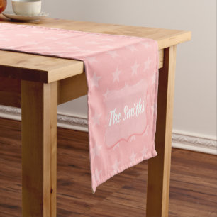 Stars on Pink Monogram or Name Custom Short Table Runner